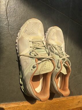 On Running Women's Light Green and Tan Running Sneakers